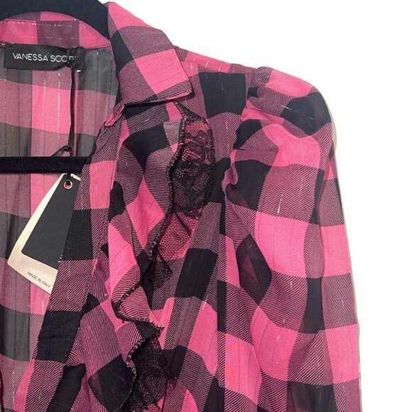 Vanessa Scott pink ruffle tunic dress tartan print long sleeves dress size L - Picture 5 of 13